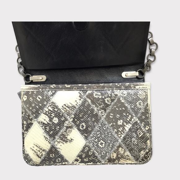 Kara Ross NWOT Leather Purse Flap Clutch Onyx & Python Purse - Picture 7 of 8